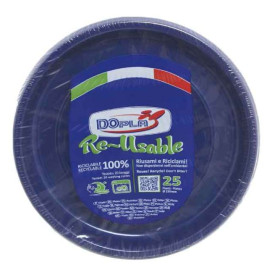 Piatto Piano Riutilizzabile Economico PS Blu scuro Ø17cm (300 Pezzi)
