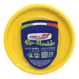Piatto Piano Riutilizzabile Economico PS Giallo Ø22cm (200 Pezzi)