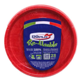 Piatto Fondo Riutilizzabile Economico PS Rosso Ø22cm (25 Pezzi)
