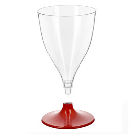 Tazza di PS riutilizzabile acqua/vino Rosso piede 200ml 2P (6 Pezzi)