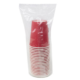 Bicchiere di Carta Senza Plastica 9 Oz/250ml "Colorati" Rosso Ø8,0cm (300 Pezzi)