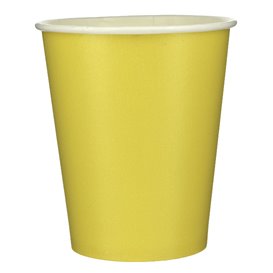Bicchiere di Carta Senza Plastica 9 Oz/250ml "Colorati" Gialla Ø8,0cm (20 Pezzi)