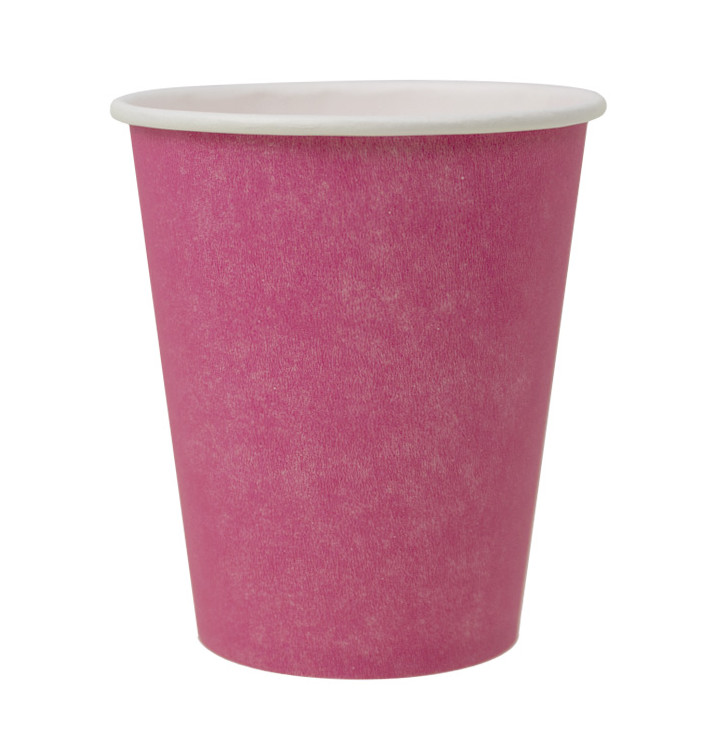 Bicchiere di Carta Senza Plastica 9 Oz/250ml "Colorati" Rosa Ø8,0cm (20 Pezzi)