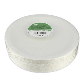 Piatto di Carta Tondo Anti-grasso Bianco Ø22cm 220g/m² (50 Pezzi)