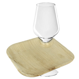 Piatto in Foglia di Palma con Portabicchieri 21x21x1,5cm (25 Pezzi)