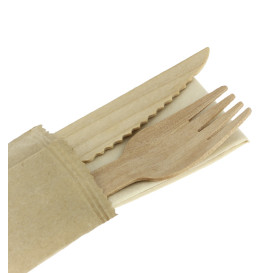 Set Posate Legno Verniciato Forchetta, Coltello e Tovagliolo (25 Pezzi)