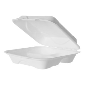 Contenitori Canna da Zucchero Bianco 3S 23x23x7,5cm (50 Pezzi)