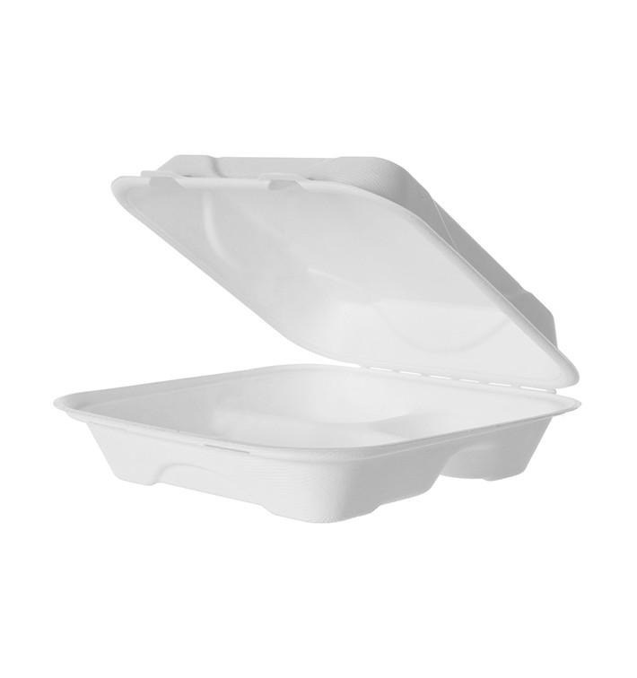 Contenitori Canna da Zucchero Bianco 3S 23x23x7,5cm (50 Pezzi) Contenitori Canna da Zucchero Bianco 3S 23x23x7,5cm (50 Pezzi)