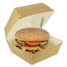 Scatola Hamburger Mega di Cartone Kraft Doppia Chiusura 15,5x15,5x10cm (200 Pezzi)