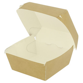 Scatola Hamburger di Cartone Kraft Doppia Chiusura 11x11x7,5cm (450 Pezzi)