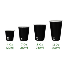 Bicchiere di Carta Senza Plastica 12 Oz/360ml Nero Ø8,0cm (1.000 Pezzi)