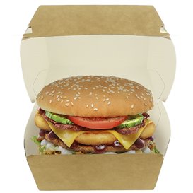 Scatola Hamburger Mega di Cartone Kraft Doppia Chiusura 15,5x15,5x10cm (200 Pezzi)