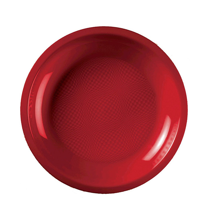 Piatto Plastica Piano Rosso Round PP Ø220mm (25 Pezzi)