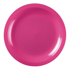 Piatto Duro Riutilizzabile Piano Fucsia Round PP Ø22cm (50 Pezzi)