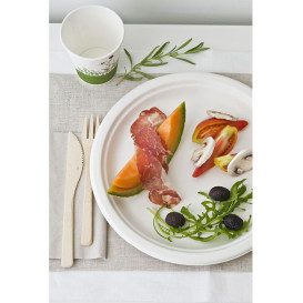 Piatto Bio in Canna da Zucchero Bianco Ø260mm (50 Pezzi)