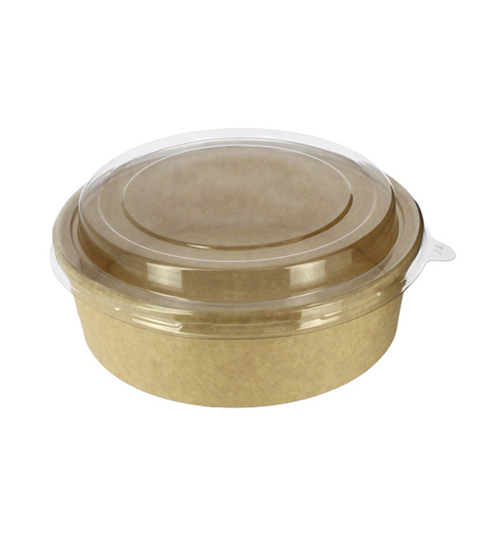 Contenitori di Carta Kraft-Kraft + Coperchio RPET 33Oz/1000 ml (100 Pezzi) Contenitori di Carta Kraft-Kraft + Coperchio RPET 33Oz/1000 ml (100 Pezzi)