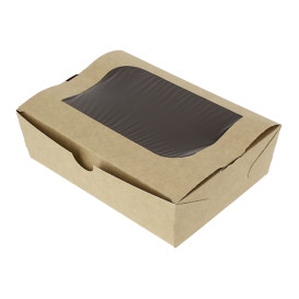 Scatola di Carta Kraft con Finestra 18x12,7x5,5cm 1000ml (25 Pezzi)