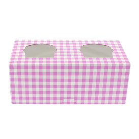 Scatola 2 Cupcakes con Inserto 19,5x10x7,5cm Rosa (20 Pezzi)