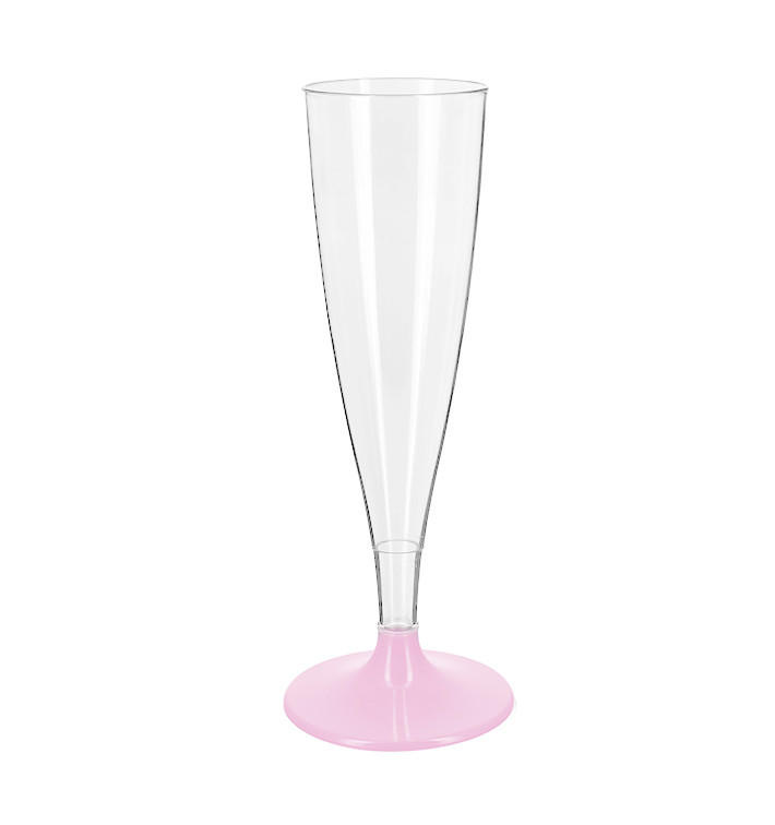 Flute Plastica PS Riutilizzabile Gambo Rosa 140ml 2P (6 Pezzi)