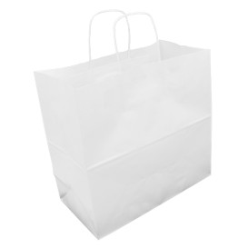 Bolsa Papel Kraft Blanca con Asas 90g/m² 32+16x31cm (50 Uds)