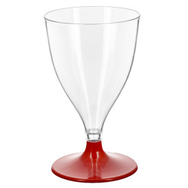 Tazza di PS riutilizzabile acqua/vino Rosso piede 200ml 2P (6 Pezzi)