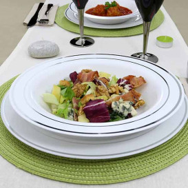 Piatto Plastica Rigida Fondo Bordo Argento 23cm (200 Pezzi)
