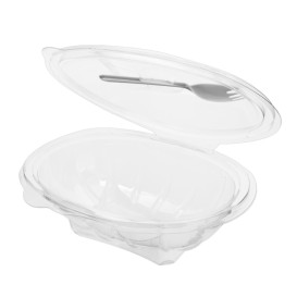 Insalatiera Coperchio APET con Cucchiaio 500ml 190x140x76mm (100 Pezzi)