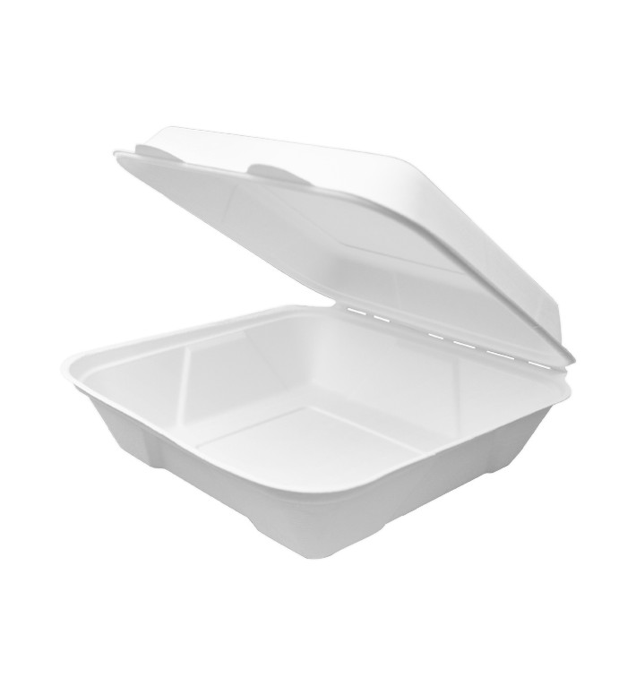 Contenitori Canna da Zucchero Bianco 225x225x75mm (200 Pezzi) Contenitori Canna da Zucchero Bianco 225x225x75mm (200 Pezzi)