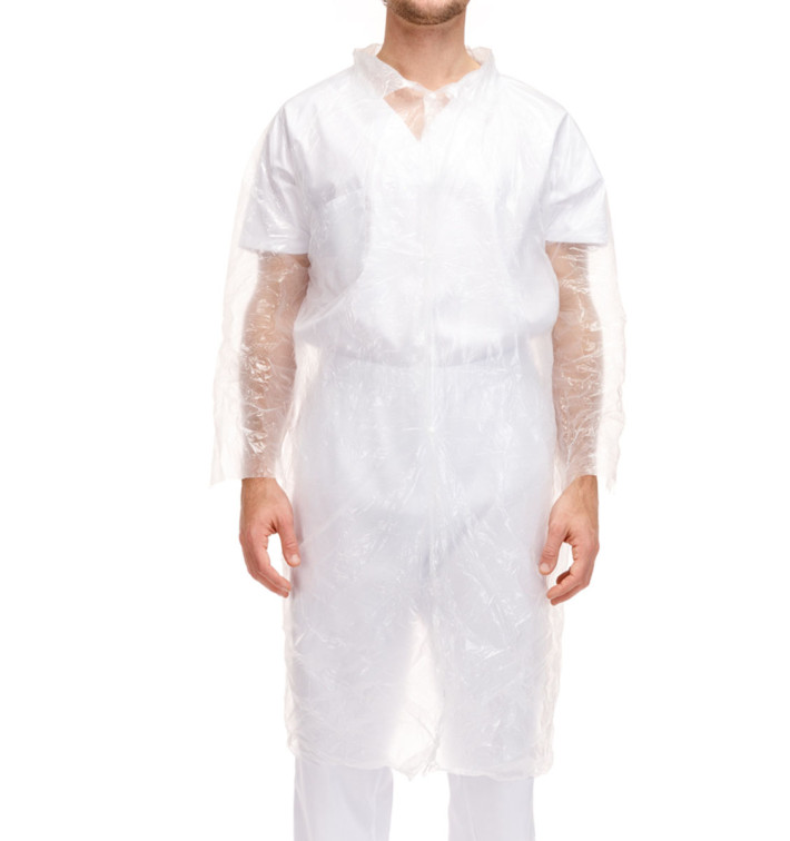 Camice in Polietilene Chiusura Anteriore Con Gancetti Bianco (200 Pezzi) Camice in Polietilene Chiusura Anteriore Con Gancetti Bianco (200 Pezzi)