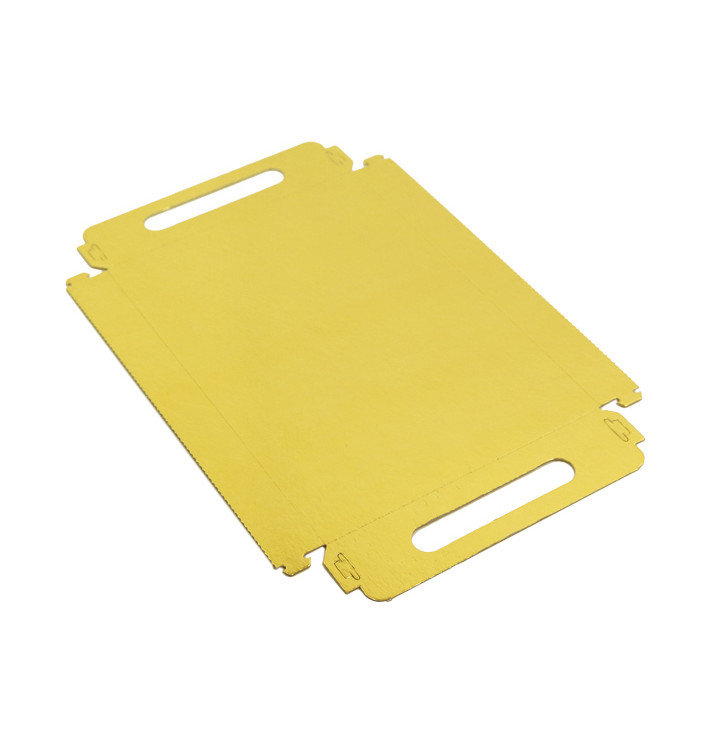 Vassoio Cartone Rettangolo Oro Manici 16x23 cm (100 Pezzi) Vassoio Cartone Rettangolo Oro Manici 16x23 cm (100 Pezzi)