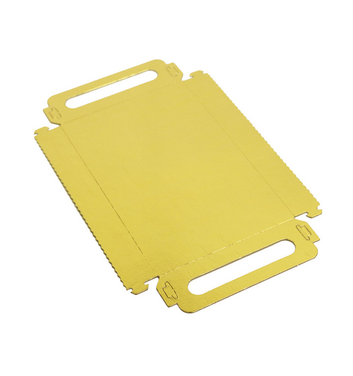 Vassoio Cartone Rettangolo Oro Manici 12x19 cm (1.000 Pezzi) Vassoio Cartone Rettangolo Oro Manici 12x19 cm (1.000 Pezzi)