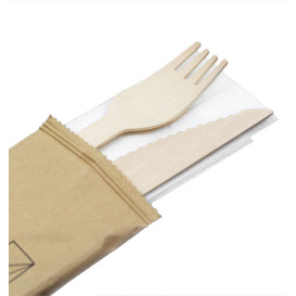 Set Posate in Legno Forchetta, Coltello, Tovagliolo (25 Pezzi)