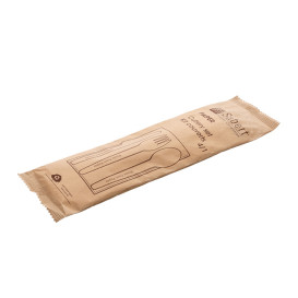 Set Posate Cartone Kraft Forchetta, Coltello, Cucchiaio e Tovagliolo (50 Pezzi)