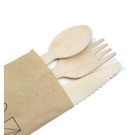 Set de Forchetta, Coltello, Cucchiaio e Tovagliolo Legno 20,5cm (25 Pezzi)
