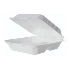 Contenitori Canna da Zucchero + PLA Bianco 3S 23x23x7,5cm (50 Pezzi)