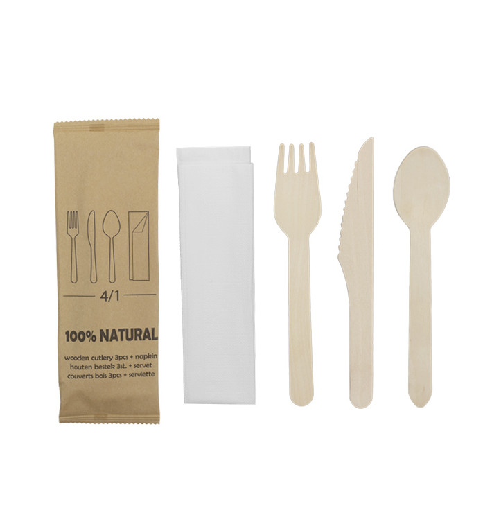 Set de Forchetta, Coltello, Cucchiaio e Tovagliolo Legno 20,5cm (600 Pezzi) Set de Forchetta, Coltello, Cucchiaio e Tovagliolo Legno 20,5cm (600 Pezzi)