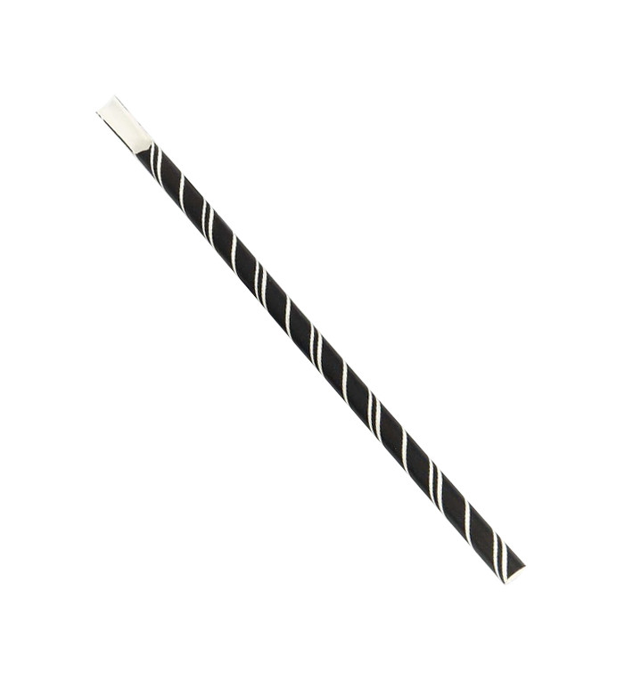Cannuccia Cucchiaio Carta Nera Strisce Bianche Ø8mm 20cm (100 Pezzi) Cannuccia Cucchiaio Carta Nera Strisce Bianche Ø8mm 20cm (100 Pezzi)