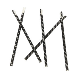 Cannuccia Cucchiaio Carta Nera Strisce Bianche Ø8mm 20cm (100 Pezzi)