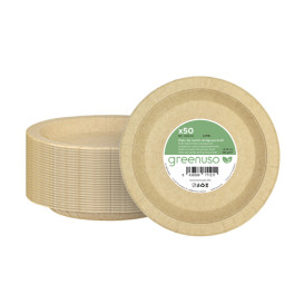 Piatto di Carta Tondo Anti-grasso Kraft Ø18cm 195g/m² (50 Pezzi)