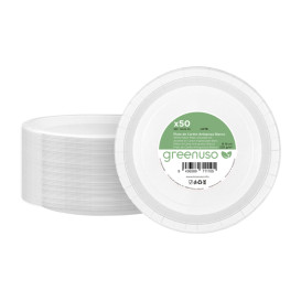 Piatto di Carta Tondo Anti-grasso Bianco Ø18cm 220g/m² (50 Pezzi)