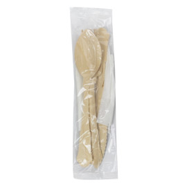 Set de Forchetta, Coltello, Cucchiaio e Tovagliolo in Legno “Classic” 20cm (25 Pezzi)