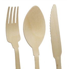Set de Forchetta, Coltello, Cucchiaio e Tovagliolo in Legno “Classic” 20cm (100 Pezzi)