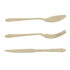 Set de Forchetta, Coltello, Cucchiaio e Tovagliolo in Legno “Classic” 20cm (100 Pezzi)