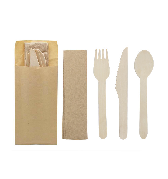 Set Posate Legno Forchetta, Coltello, Cucchiaio e Tovagliolo (1.200 Pezzi) Set Posate Legno Forchetta, Coltello, Cucchiaio e Tovagliolo (1.200 Pezzi)