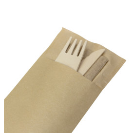 Set Posate Legno Forchetta, Coltello e Tovagliolo (50 Pezzi)