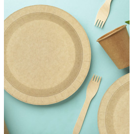 Piatto di Carta Tondo Anti-grasso Kraft Ø18cm 245g/m² (50 Pezzi)