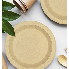 Piatto di Carta Tondo Anti-grasso Kraft Ø18cm 245g/m² (50 Pezzi)
