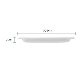 Piatto Bio in Canna da Zucchero Bianco Ø26cm (50 Pezzi)