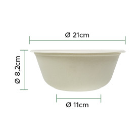 Ciotola Bio di Canna da Zucchero 1400ml Ø21x8cm (75 Pezzi)