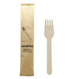 Forchetta in Legno Imbustata 16cm (50 Pezzi)
